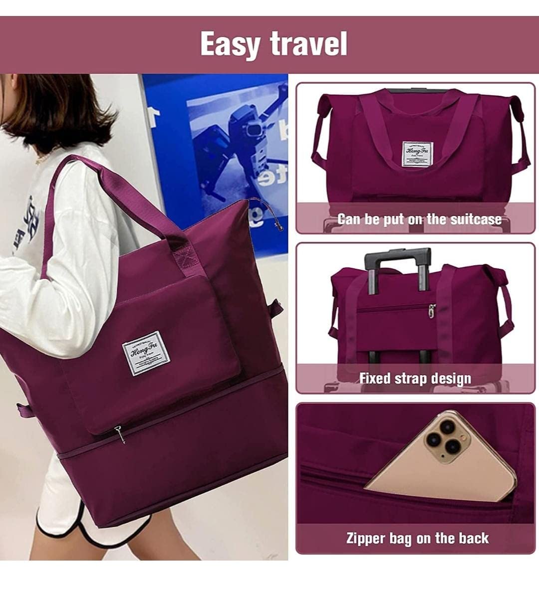 Water Proof Foldable Travel Duffel Bag With Pocket