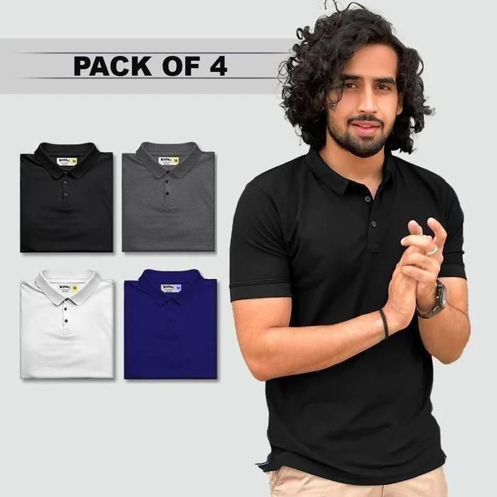 Poly Matte Solid Half Sleeves Mens Polo T-Shirt ( Pack Of 4)