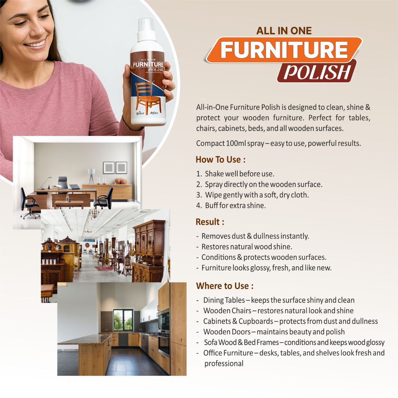 Natural Beeswax Spray Furniture Polish and Cleaner Spray (BUY 1 GET 2 FREE)