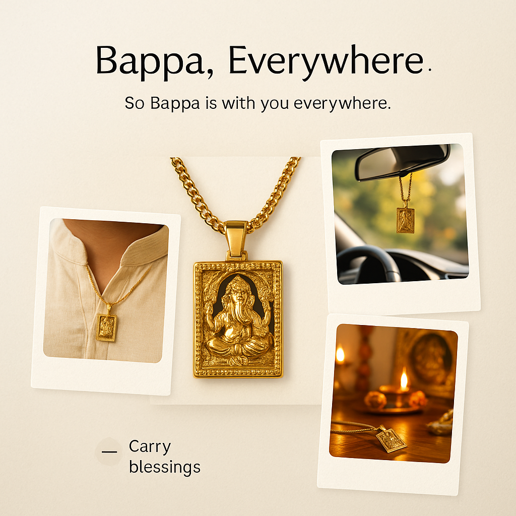 Gold Plated Ganeshji Pendant with Chain – Anti-Tarnish, Unisex